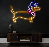 Dachshund Neon Sign Cute Cowboy Hat Dog LED Neon Light Light Up Sign for Bedroom Decor Pet Shop Art Wall Decoration Bar