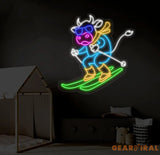 Dairy Cow Skiing Neon Sign Cow Led Sign Cow Skiing Sport Neon Light Cow Led Light Animal Farm House Wall Art Animal