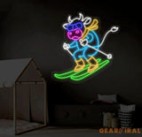 Dairy Cow Skiing Neon Sign Cow Led Sign Cow Skiing Sport Neon Light Cow Led Light Animal Farm House Wall Art Animal
