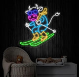 Dairy Cow Skiing Neon Sign Cow Led Sign Cow Skiing Sport Neon Light Cow Led Light Animal Farm House Wall Art Animal