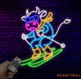 Dairy Cow Skiing Neon Sign Cow Led Sign Cow Skiing Sport Neon Light Cow Led Light Animal Farm House Wall Art Animal