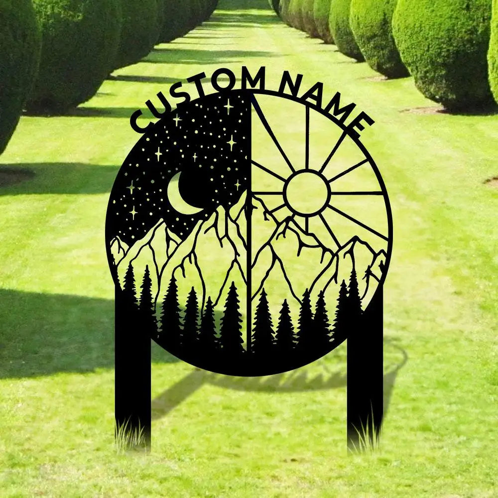 Day and Night Sign Metal Stake Personalized Name Yard Sign Outdoor Door Garden Decor Moon Sun Metal Sign Garden Lovers