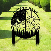 Day and Night Sign Metal Stake Personalized Name Yard Sign Outdoor Door Garden Decor Moon Sun Metal Sign Garden Lovers