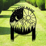 Day and Night Sign Metal Stake Personalized Name Yard Sign Outdoor Door Garden Decor Moon Sun Metal Sign Garden Lovers