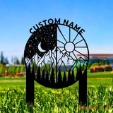 Day and Night Sign Metal Stake Personalized Name Yard Sign Outdoor Door Garden Decor Moon Sun Metal Sign Garden Lovers