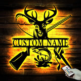Deer Hunting Fish Hook Metal Sign with LED Lights Hunting Wall Art Custom Metal Deer Sign for Cabin or Man Cave –