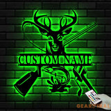Deer Hunting Fish Hook Metal Sign with LED Lights Hunting Wall Art Custom Metal Deer Sign for Cabin or Man Cave –