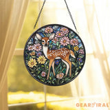 Deer in Flower Garden Stained Glass Suncatcher Fawn and Wildflowers Window Hanging Woodland Animal Glass Art Nature