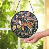 Deer in Flower Garden Stained Glass Suncatcher Fawn and Wildflowers Window Hanging Woodland Animal Glass Art Nature