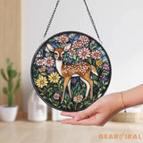 Deer in Flower Garden Stained Glass Suncatcher Fawn and Wildflowers Window Hanging Woodland Animal Glass Art Nature