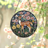Deer in Flower Garden Stained Glass Suncatcher Fawn and Wildflowers Window Hanging Woodland Animal Glass Art Nature