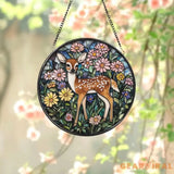 Deer in Flower Garden Stained Glass Suncatcher Fawn and Wildflowers Window Hanging Woodland Animal Glass Art Nature