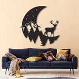 Deer Moon Forest Metal Wall Art With LED Light Deer Hunter Metal Sign Decoration For Room Deer Hunting Metal LED Decor