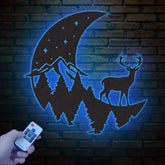 Deer Moon Forest Metal Wall Art With LED Light Deer Hunter Metal Sign Decoration For Room Deer Hunting Metal LED Decor