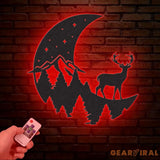 Deer Moon Forest Metal Wall Art With LED Light Deer Hunter Metal Sign Decoration For Room Deer Hunting Metal LED Decor