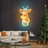 Deer On Gift Christmas LED Neon Acrylic Artwork