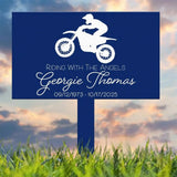 Dirt Bike Memorial Garden Stake – Custom Riding With The Angels Yard Sign – Personalized Outdoor Memorial Plaque for