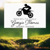 Dirt Bike Memorial Garden Stake – Custom Riding With The Angels Yard Sign – Personalized Outdoor Memorial Plaque for