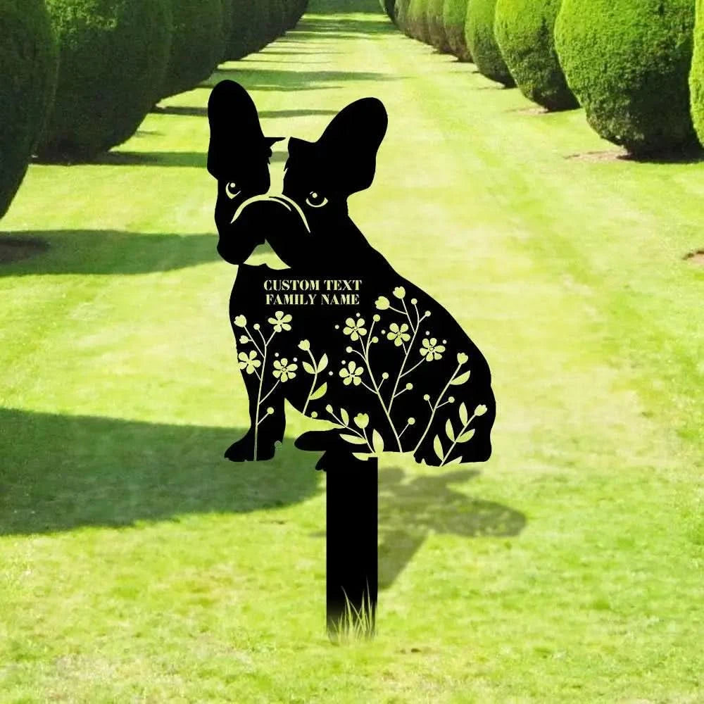 Dog Flower Metal Family Name Sign - Personalized Monogram Dog Shape Metal Stake - Custom Garden Decor- Garden Dog Metal