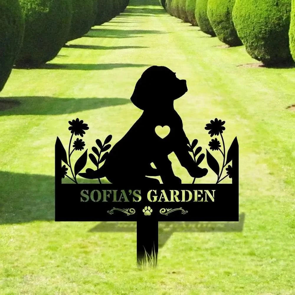 Dog Garden Metal Family Name Sign - Personalized Monogram Dog Shape Metal Stake - Custom Garden Decor- Garden Dog Metal