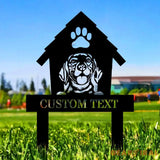 Dog House Garden Metal Stake Personalized Dog Family Name Yard Sign Outdoor Door Decor Garden Art Gift for Garden