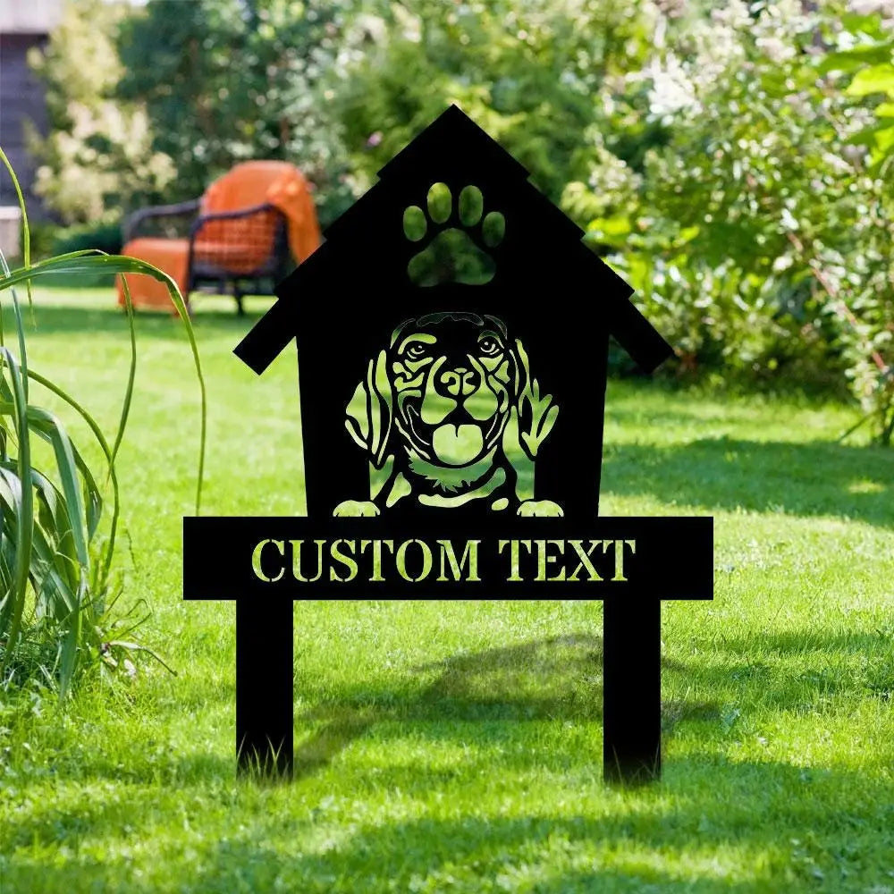 Dog House Garden Metal Stake Personalized Dog Family Name Yard Sign Outdoor Door Decor Garden Art Gift for Garden
