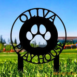 Dog Paw Metal Family Name Sign - Personalized Monogram Dog Shape Metal Stake - Custom Garden Decor- Garden Dog Metal
