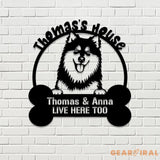 Dog’s House I Live Here Too Metal Name Sign Personalized Split Letter Last Name Christian Sign Outdoor Door Hanger