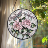 Double Dragonfly and Lotus Stained Glass Suncatcher Floral Window Hanging Zen Garden Decor Nature-Inspired Art Gift for