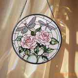 Double Dragonfly and Lotus Stained Glass Suncatcher Floral Window Hanging Zen Garden Decor Nature-Inspired Art Gift for