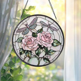 Double Dragonfly and Lotus Stained Glass Suncatcher Floral Window Hanging Zen Garden Decor Nature-Inspired Art Gift for