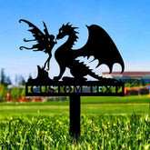 Dragon and Fairy Garden Metal Stake Personalized Family Name Yard Sign Outdoor Door Garden Decor Metal Sign Gift for