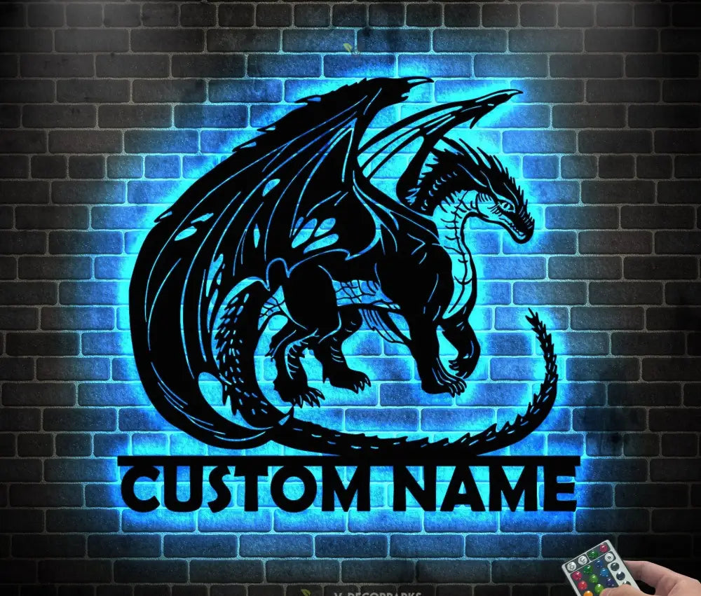Dragon Metal Wall Art with LED Lights Personalized/ Custom Name Dragon Metal Sign - Dragon Gifts Funny - Boy room Decor