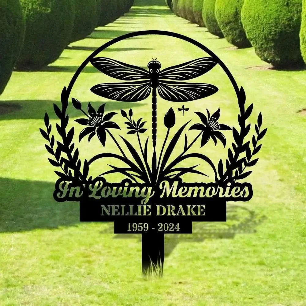 Dragonfly Remembering Plaque with Stake Personalized Metal Garden Marker Memorial Metal Sign Sympathy Gift Grave Marker