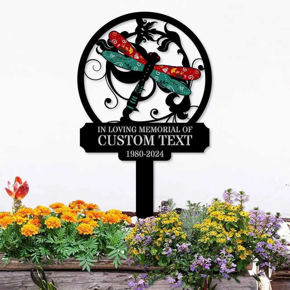 Dragonfly Remembering Plaque with Stake Personalized Metal Garden Marker Memorial Metal Sign Sympathy Gift Grave Marker