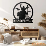 Drummer Metal Wall Art With Led Lights - Custom Drummer Name Sign - Personalized Drummer Decoration - Home Decor