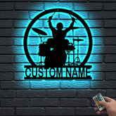 Drummer Metal Wall Art With Led Lights - Custom Drummer Name Sign - Personalized Drummer Decoration - Home Decor