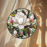 Elegant Magnolia Blossom Stained Glass Suncatcher White and Pink Flower Window Panel Floral Garden Hanging Gift for Her