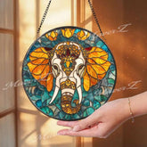 Elephant Stained Glass Suncatcher Mandala Elephant Decor Boho Jungle Animal Glass Art Safari Window Hanging Gift for