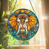 Elephant Stained Glass Suncatcher Mandala Elephant Decor Boho Jungle Animal Glass Art Safari Window Hanging Gift for