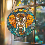 Elephant Stained Glass Suncatcher Mandala Elephant Decor Boho Jungle Animal Glass Art Safari Window Hanging Gift for