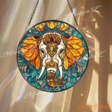 Elephant Stained Glass Suncatcher Mandala Elephant Decor Boho Jungle Animal Glass Art Safari Window Hanging Gift for
