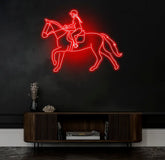 Equestrian Neon Sign Girl Riding Horse LED Light Custom Horse Rider Neon Wall Art Jockey Rodeo Room Decor Equestrian