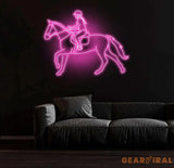 Equestrian Neon Sign Girl Riding Horse LED Light Custom Horse Rider Neon Wall Art Jockey Rodeo Room Decor Equestrian
