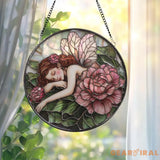 Fairies & Peony Glass Window Hanging Enchanted Flower Fairy Suncatcher Whimsical Wall Art Gift for Girlfriend Fairy