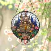 Fairy Tale Castle Stained Glass Suncatcher Fantasy Storybook Window Hanging Magical Book Lover Gift Enchanted Decor
