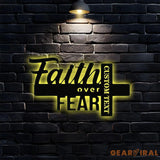 Faith Over Fear Christian LED Sign Jesus Metal Sign Christian Sign Faith Over Fear Outdoor Jesus Decor Cross Metal Sign