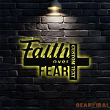 Faith Over Fear Christian LED Sign Jesus Metal Sign Christian Sign Faith Over Fear Outdoor Jesus Decor Cross Metal Sign