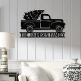 Family Christmas Tree Truck Metal Sign – Customizable LED Wall Art for Holiday Decor – Perfect Christmas Decoration for