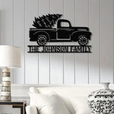 Family Christmas Tree Truck Metal Sign – Customizable LED Wall Art for Holiday Decor – Perfect Christmas Decoration for